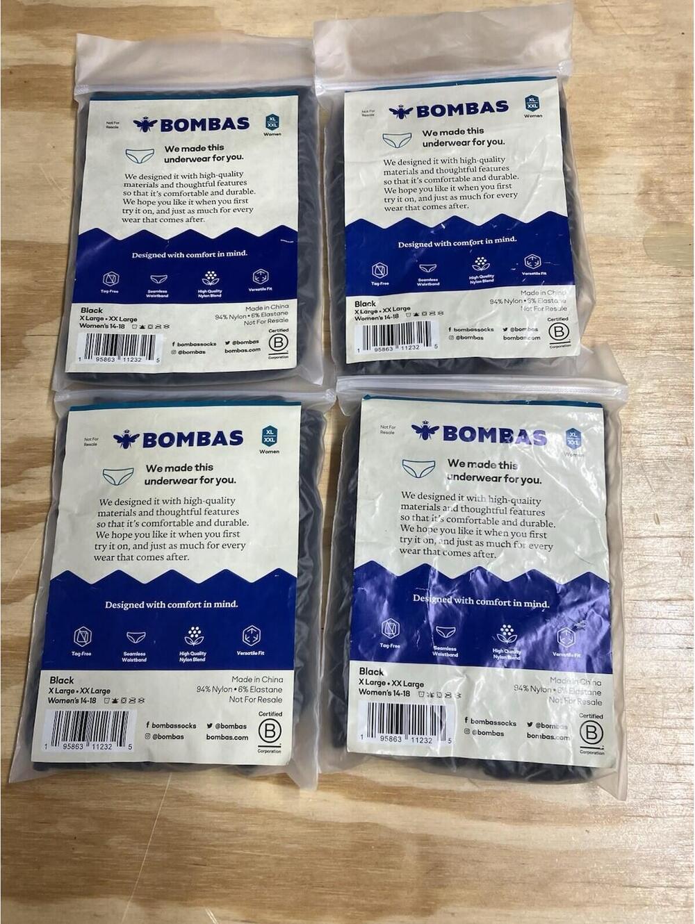 Bombas Women's black Seamless Hipster Underwear Size XL/XXL 4 Pack New